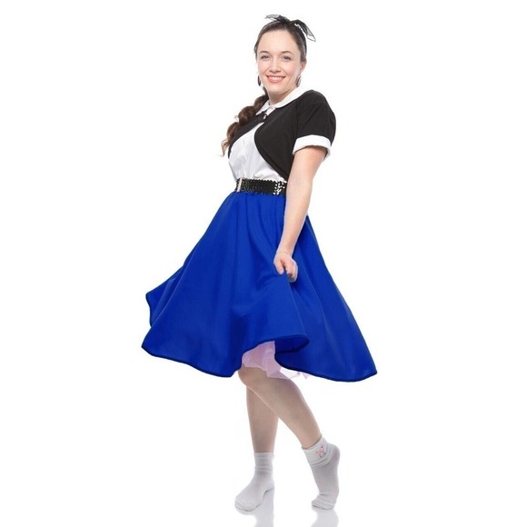 50s Style Blue Full Circle Skirt Sz L/XL Elastic Waist Dance Swing Party Hey Viv - Picture 1 of 4